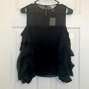 H&M sheer black ruffled long sleeve blouse NWT